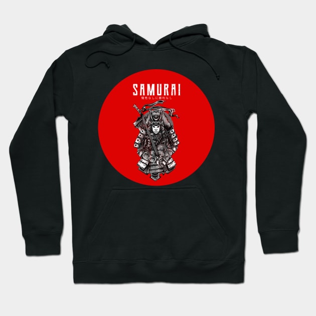 Samurai and Red sun Hoodie by BearCaveDesigns